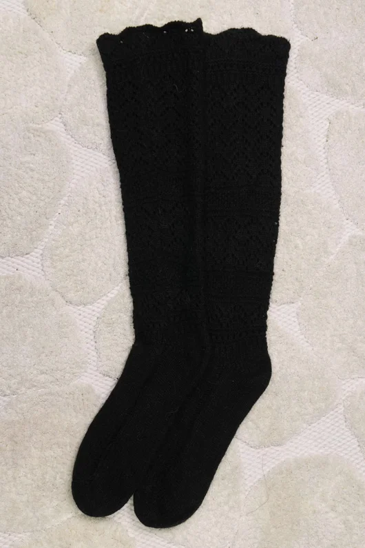 Pointelle Knit Slouch Socks Black